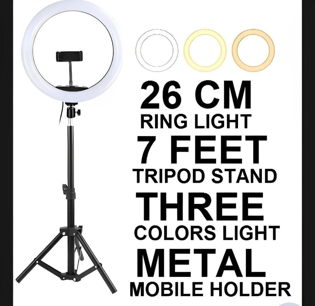LED RING LIGHT 26 CM AND 7 FEET TRIPOD IN METAL