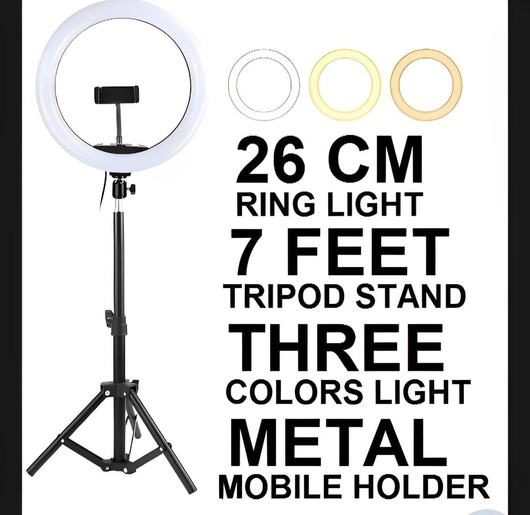 LED RING LIGHT 26 CM AND 7 FEET TRIPOD IN METAL